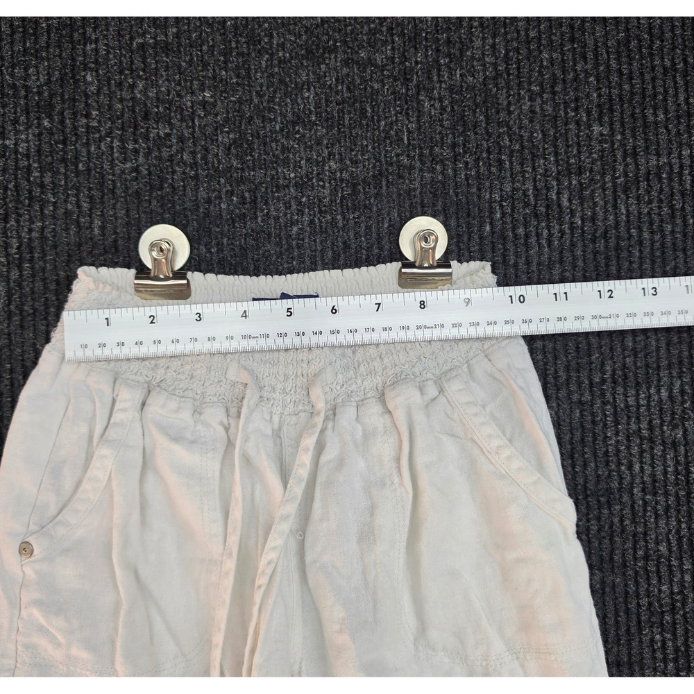 Beau Dawson White Linen Blend Smocked Waist Wide Leg Pants M2584AVB-OP Small - Picture 7 of 9